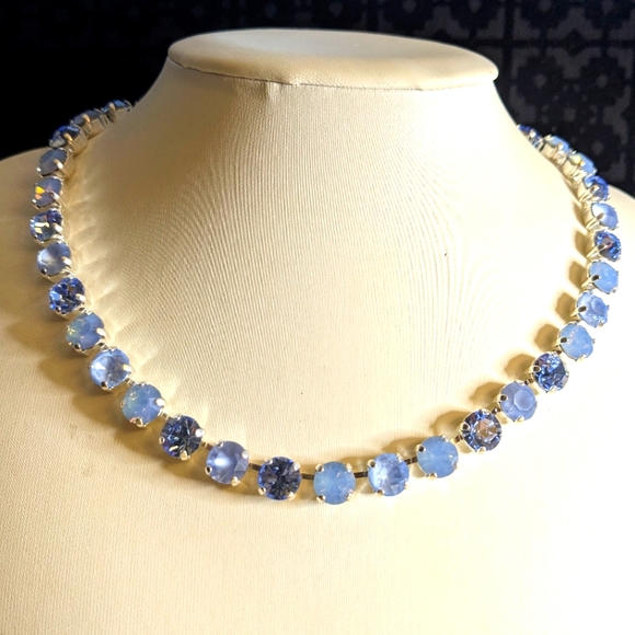 Light Sapphire & Blue Opal Crystal Necklace & Earrings Sterling or Gold Plated - Picture 2 of 8